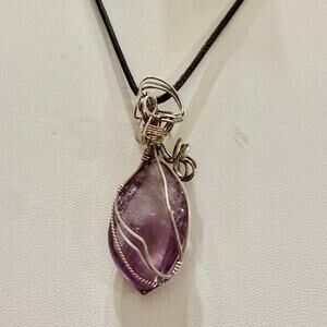 Light Purple Fluorite Sterling Silver Wire Wrapped Pendant